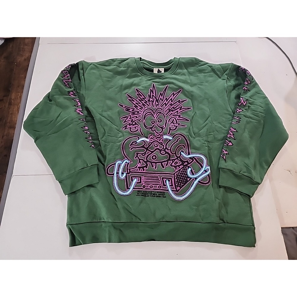 Real‎ Bad Man RBM Electrified Crew  Sweatshirt Streetwear Organic Green Size 2XL
